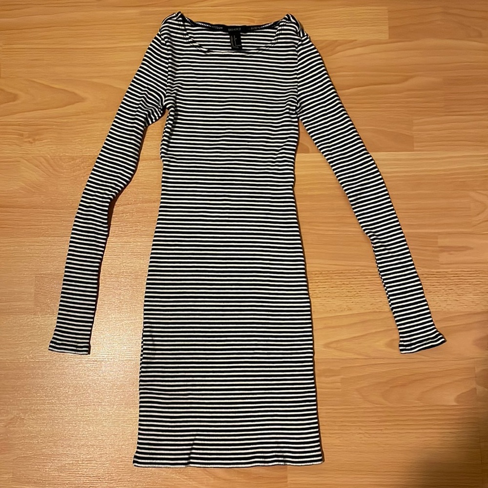 Long sleeve blue and white striped dress, Size Small, Worn twice